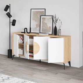 Fehér-natúr színű alacsony komód tölgyfa dekorral 180x82 cm Vae – Marckeric