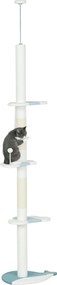 PawHut Mennyezeti Macska Kaparóoszlop, Állítható Polccal 225-255 cm-ig, Labdával, Platformokkal és Bálna Alakú Alappal, Fehér | Aosom