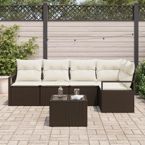 5 részes kerti kanapé szett párnákkal, szürke poli rattan, 2 fős kerti kanapé párnákkal, barna poli rattan