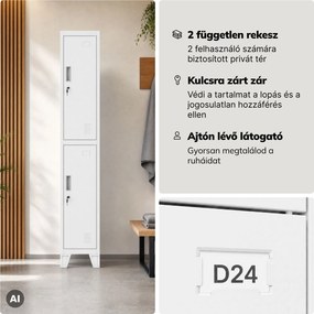 Öltözőszekrény fém munkahelyi mély 2 ajtós fehér, 292x1720x600 mm: BARTEK 1 Plus D600