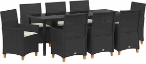 vidaXL Kert étkező szett 9 pcs Fekete polirattan