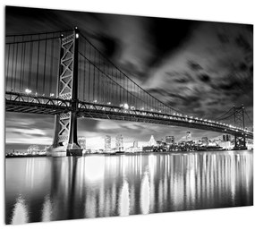 Kép - Benjamin Franklin híd, Philadelphia, fekete-fehér (üvegen) (70x50 cm)