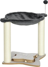 PawHut Macska Kaparófa Macskák Számára Legfeljebb 5kg, Függőággyal, Játék Balla és Zsineg Oszlopokkal, MDF és Plüss Macska Torony, 53.5x53.5x66cm, Szü