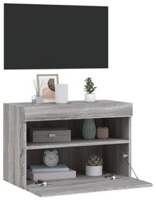 szürke sonoma színű fali TV-szekrény LED-ekkel 60x30x40 cm