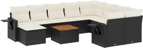 vidaXL 11 részes fekete polyrattan kerti ülőgarnitúra párnákkal
