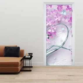 Fotótapéta ajtóra - Virágok ezüst törzsön, absztrakt (95x205cm)