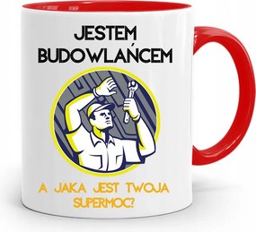 Piros Építőipari Bögre Barkácsoló Szakember Ajándék fényképes nyomtatással