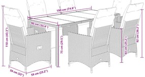 vidaXL 7 részes szürke polyrattan kerti bisztrógarnitúra párnákkal