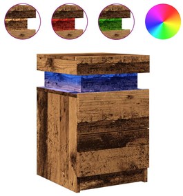 2 db antik fa színű szerelt fa LED-es éjjeliszekrény 35x39x55cm