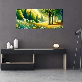 Kép - Falu sárga-zöld színekben (120x50 cm)