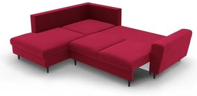 Piros bársony kinyitható tárolóhelyes sarokkanapé (bal oldali-L alakú) Kyoto – Cosmopolitan Design