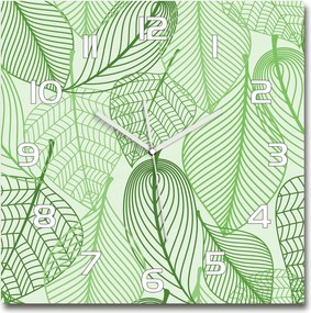 Nagy négyzet alakú üveg falióra Levelek mintás 60x60 cm