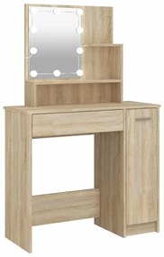 Sonoma-tölgyszínű fésülködőasztal LED-del 86,5 x 35 x 136 cm