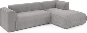 Világosszürke kordbársony sarokkanapé (jobb oldali-heverő résszel) Merid – Ropez