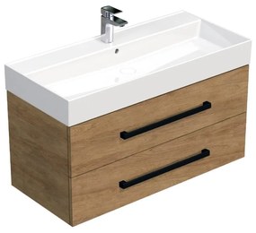 Fürdőszobaszekrény fekete fogantyúval és mosdókagylóval SAT Cube Way 100x47,5x46 cm tölgy Hickory matt CUBE46C1002DHSAT