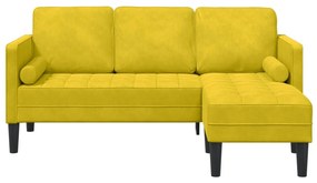 Kertiszófa Padokkal és Párnákkal L-alakú Sárga Bársonyos, L-alakú kanapé Sárga 173x131x67 cm Bársony, Pad Sárga 113x57x39 cm Bársony