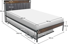 Ágy ágyráccsal és kihúzható pótággyal, 160x200, fekete/szürke, NORDO