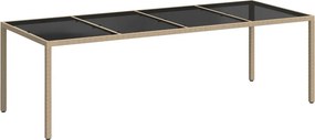 vidaXL bézs polyrattan és edzett üveg kerti asztal 250 x 100 x 75 cm