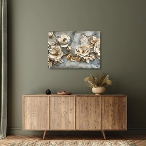 Üveg kép - Márvány háttér virágokkal (70x50 cm)