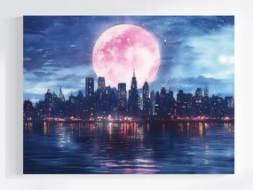 Vászonkép Canvas Város Panoráma Felhőkarcolók Folyó Éjszaka Hold 100x75