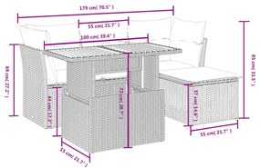 6 részes fekete polyrattan kerti ülőgarnitúra párnákkal