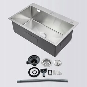 Konyhai mosogató rozsdamentes acél 304 55x50 cm süllyesztett 1 rekesz túlfolyó