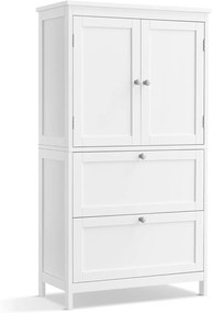 Tároló szekrény 2 ajtóval és 2 fiókkal állítható polccal,30 x 60 x 110 cm, klasszikus fehér