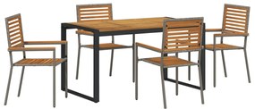 5 Darabos Kert Étkező Készlet Szürke Poly Rattan Akác, Rakható Kerti Székek Párnákkal 2 db Szürke Poly Rattan