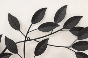 Fekete fém faág falevelekkel kecses faldekoráció 58x106x2cm