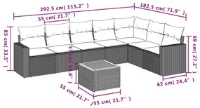 8 részes fekete polyrattan kerti ülőgarnitúra párnákkal