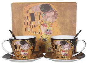 Klimt porcelán teás csésze készlet A Csók fekete háttérrel