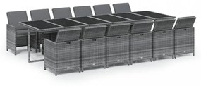 13 részes szürke polyrattan kerti étkezőgarnitúra párnákkal