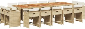 vidaXL 15 részes bézs polyrattan kerti étkezőgarnitúra párnákkal