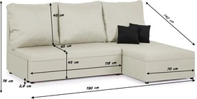 TOMI Háromszemélyes kinyitható sarokkanapé Krém