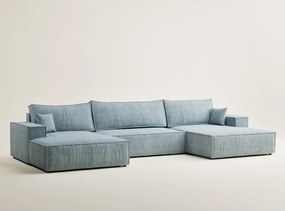 Világoskék zsenília kinyitható-tárolóhelyes sarokkanapé (U alakú) Kyoto – Maison de Rêve