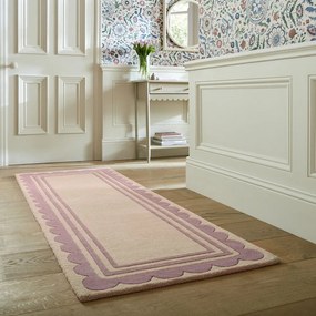 Lila-natúr színű kézi szövésű gyapjú futószőnyeg 80x230 cm Lois Scallop – Flair Rugs