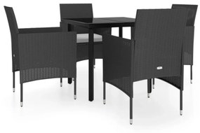 vidaXL 5 részes fekete kerti étkezőgarnitúra párnákkal