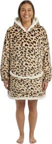báránybunda hatású kapucnis, ujjas pléd LEOPÁRD, krémszínű