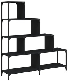 4 szintes fekete szerelt fa könyvespolc 139x33,5x149 cm