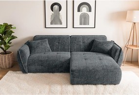 Sötétszürke zsenília sarokkanapé (jobb oldali-heverő résszel) Nelia – Ropez