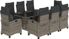 vidaXL 9 részes szürke polyrattan kerti étkezőgarnitúra párnával