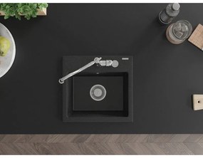 Mexen Milo, gránit mosogató 435x410x171 mm, 1 kamrás és Carla mosogató csaptelep, fekete-ezüst metál, 6505-73-670700-00