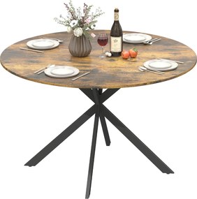 HOMCOM körasztal 4 személyre, Ø120 cm – ipari stílus, fekete X-lábbal, rusztikus barna | Aosom
