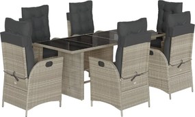 vidaXL 7 részes világosszürke polyrattan kerti étkezőszett párnával