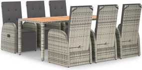 vidaXL 7 részes szürke polyrattan kerti étkezőgarnitúra párnával