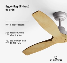 Santa Elena Smart 52", Ø 132 cm mennyezeti ventilátor, 9 060 m³/ó, valódi fa lapátok, 6 sebesség beállítás, távirányító