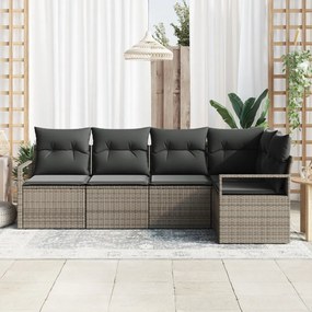 Kerti Kanapé Szett 5 pcs Szürke Poli rattan és porfestett acél