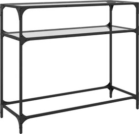 vidaXL acél tálalóasztal átlátszó üveglappal 98 x 35 x 81 cm
