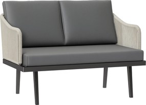 Outsunny 2-Fős Rattan Kerti Kanapé Párnákkal, Karfás Kültéri Kanapé, Acél Váz, Sötétszürke | Aosom