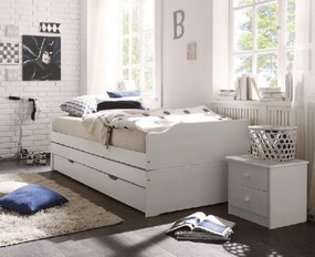 Ágy kihúzható pótágyakkal, fehér, tömörfa, 90x200, FLOPY
